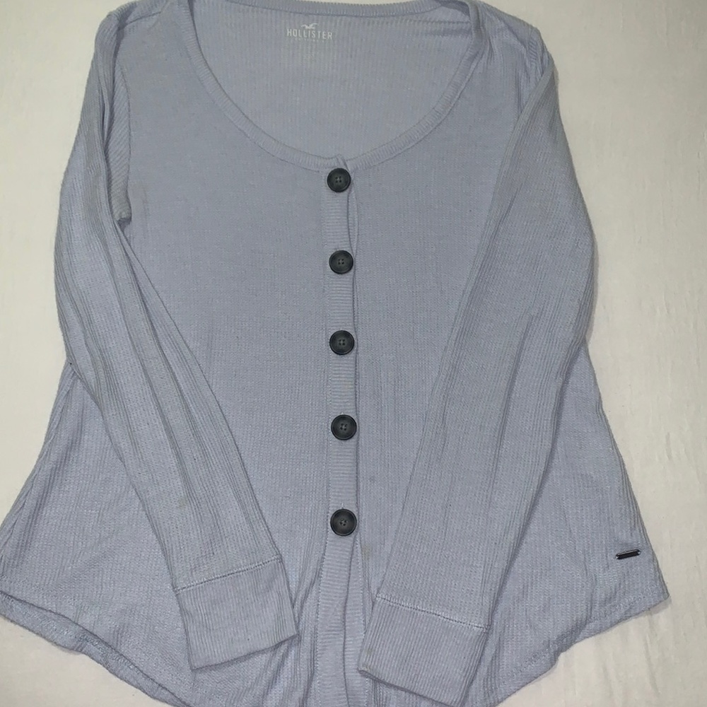 Hollister baby blue Waffle-Knit Long Sleeve Button Shirt Size M